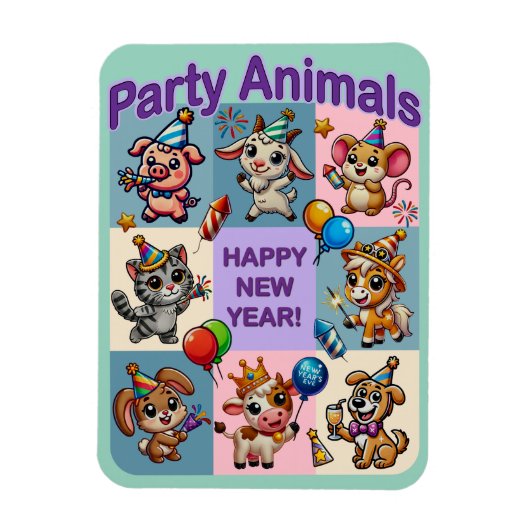 Magnet Flexible Animaux de fête "Bonne année" (Vertical)