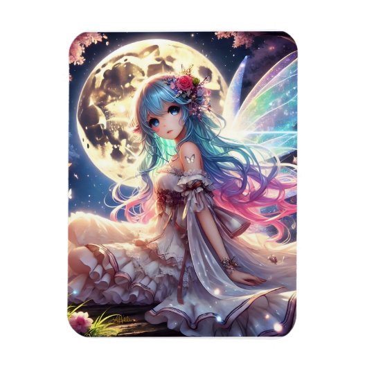 Magnet Flexible Anime Girl Moon Fairy Princesse dans le jardin (Vertical)