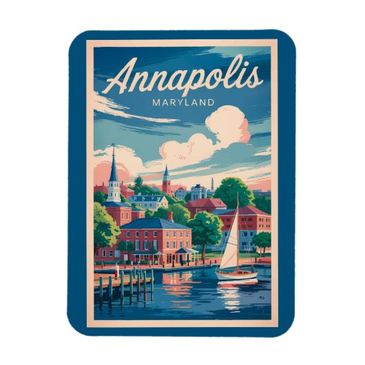 Magnet Flexible Annapolis Maryland Skyline Travel Art Vintage (Vertical)