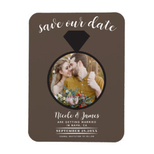 Magnet Flexible Anneau de mariage marron moyen Photo Save the Date
