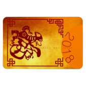 Magnet Flexible Année Chien Chinois 2018 Red Papercut Gold 4x6 Mag (Horizontal)