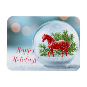 Magnet Flexible Année du Cheval de Feu 2026 : Globe de Neige Festi