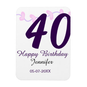 Magnet Flexible anniversaire 40 ans nom date année épingle florale