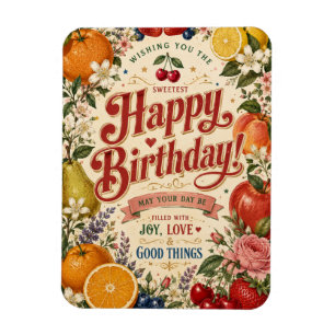 Magnet Flexible Anniversaire Fruit Rétro ,Félicitations Florales C