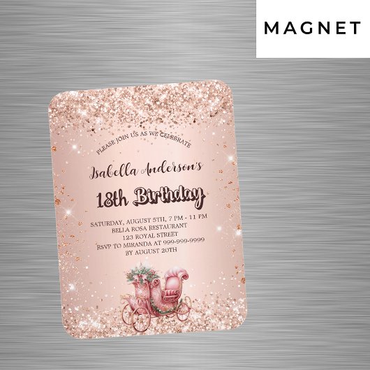 Magnet Flexible Anniversaire rose chariot or luxe invitation