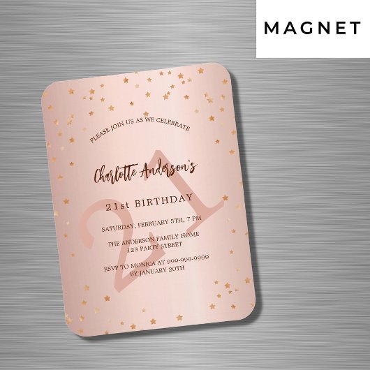 Magnet Flexible Anniversaire rose or étoiles âge luxe invitation