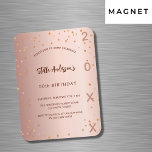 Magnet Flexible Anniversaire rose or étoiles année invitation<br><div class="desc">Pour une soirée d'anniversaire élégante de 50ème (ou tout âge). Un arrière - plan rose à gradient or. Décoré d'étoiles. Personnalisez et ajoutez un nom et des détails du parti. Ajoutez l'année de naissance et l'année de célébration. Le nom est écrit avec un script de style manuscrit</div>