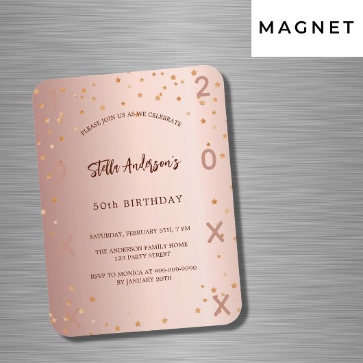 Magnet Flexible Anniversaire rose or étoiles année invitation