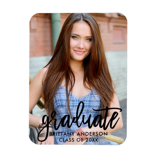 Magnet Flexible Annonce de graduation photo moderne écriture pince (Vertical)