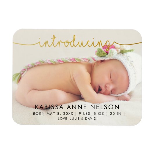 Magnet Flexible annoncer une photo de naissance en lettrage doré é (Horizontal)