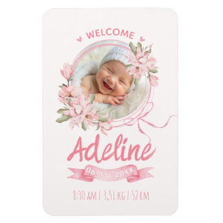 Magnet Flexible annonces de naissance personnalisées bébé bleu flo
