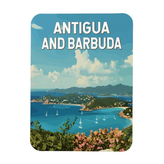 Magnet Flexible Antigua-et-Barbuda Illustration Voyage Art Retro (Vertical)
