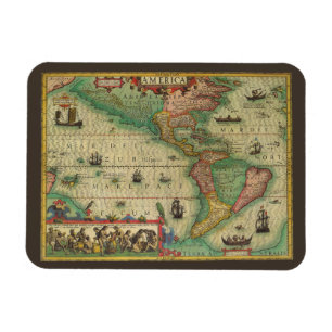 Magnet Flexible Antique carte du vieux monde des Amériques, 1606
