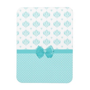 Magnet Flexible Aqua Blue Damask With Turquoise Ribbon