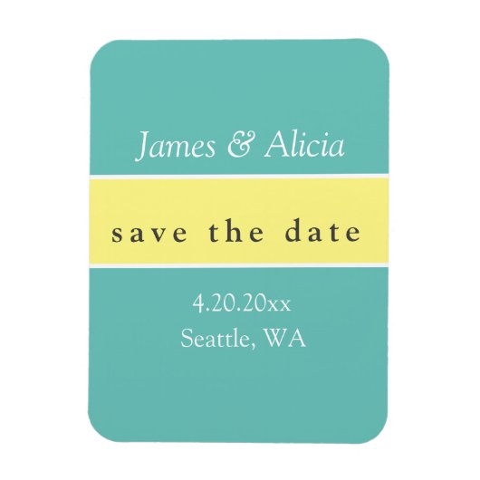 Magnet Flexible Aqua et Jaune modernes sauvez la date (Vertical)