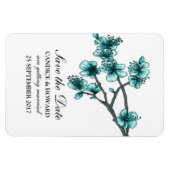 Magnet Flexible Aqua Simple Cherry Blossoms Enregistrer la date (Horizontal)
