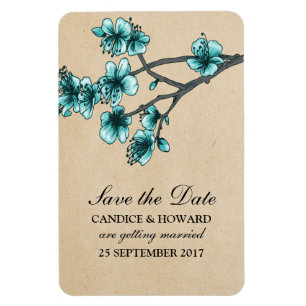 Magnet Flexible Aqua Vintage Cherry Blossoms Enregistrer la date