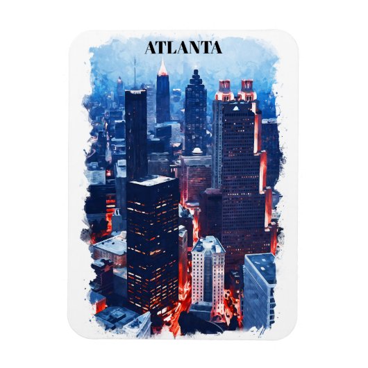 Magnet Flexible Aquarelle Atlanta Georgia Skyline City View (Vertical)