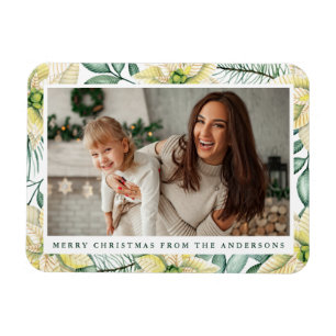 Magnet Flexible Aquarelle Blanc Poinsettia Fleurs de Fête Photo