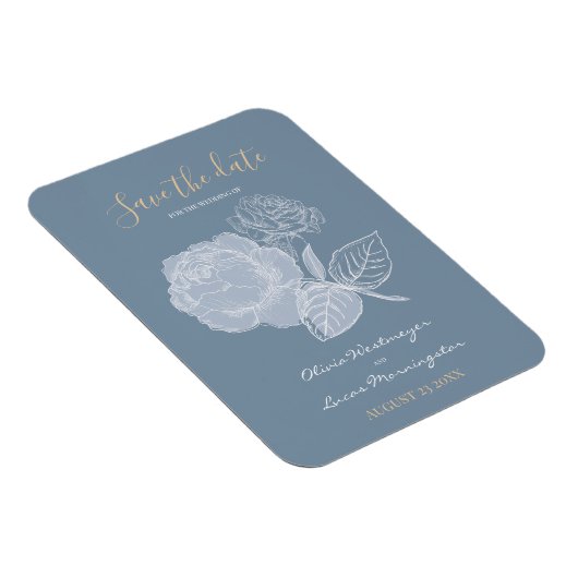 Magnet Flexible Aquarelle bleu Dusty Rose gravé Enregistrer la dat (Côté Droit)
