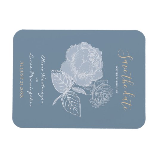 Magnet Flexible Aquarelle bleu Dusty Rose gravé Enregistrer la dat (Horizontal)