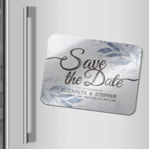 Magnet Flexible Aquarelle Bleue Feuille Mariage Chic Enregistrer L