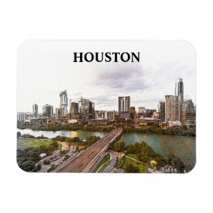 Magnet Flexible Aquarelle de Houston Texas Vintage voyage City