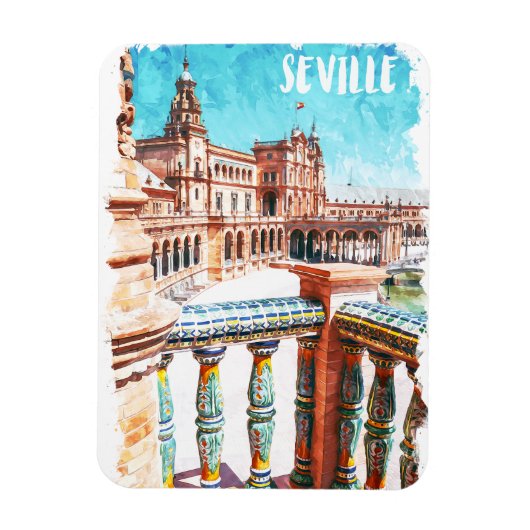 Magnet Flexible Aquarelle de l'architecture de Sevilla Espagne (Vertical)