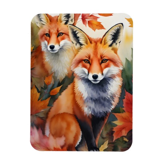 Magnet Flexible Aquarelle de renards d'automne (Vertical)
