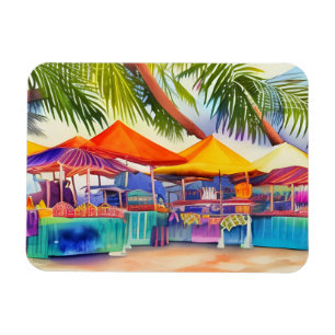 Magnet Flexible Aquarelle des stands du marché en front de mer