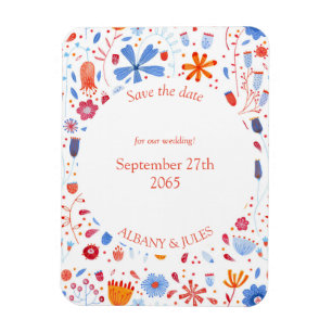 Magnet Flexible Aquarelle florale Bleu orange Enregistrer la date