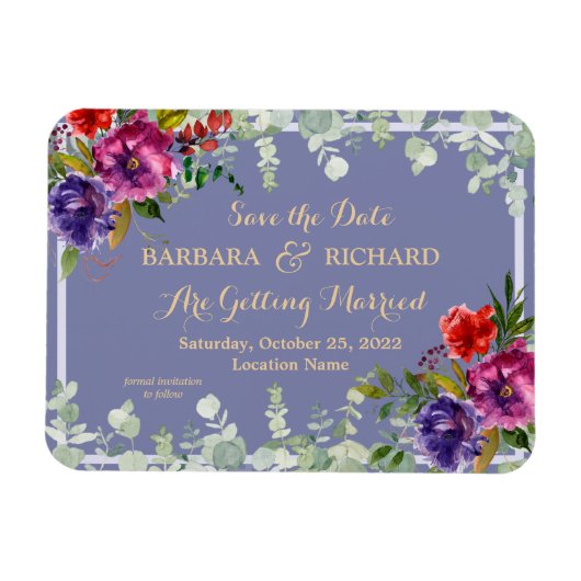 Magnet Flexible Aquarelle florale violet romantique Date de sauveg (Horizontal)