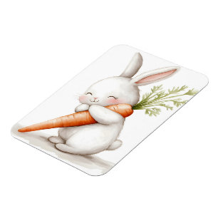 Magnet Flexible Aquarelle Fluffy Bunny Carrot Love