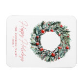 Magnet Flexible Aquarelle Holly Berry & verdure Wreath Holiday (Horizontal)