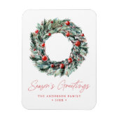 Magnet Flexible Aquarelle Holly Berry & verdure Wreath Holiday (Vertical)