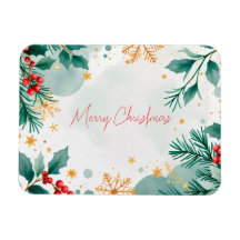 Aquarelle Joyeux Aimant de Noël avec Feuille