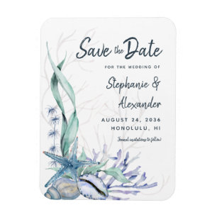 Magnet Flexible Aquarelle moderne Blue Beach Wedding Enregistrer l