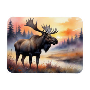 Magnet Flexible Aquarelle Moose au lever du soleil Flexible