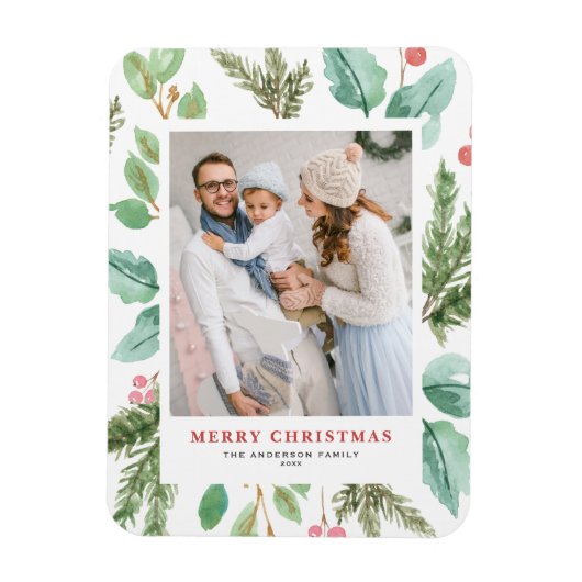Magnet Flexible Aquarelle Noël Folio Holly Photo de vacances (Vertical)