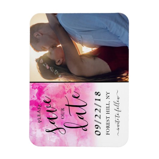 Magnet Flexible Aquarelle Ombre Enregistrer l'aimant Date - Rose (Vertical)