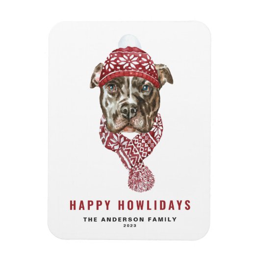 Magnet Flexible Aquarelle Pitbull Noël Joyeux Howlidays (Vertical)