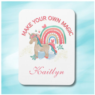 Magnet Flexible Aquarelle Rainbow Unicorn Nom de la licorne Messag