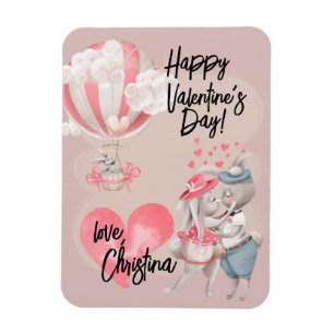 Magnet Flexible Aquarelle romantique Valentine Love Bunnies sur ro