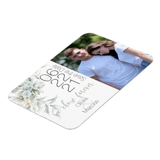 Magnet Flexible Aquarelle Rose bleu clair photo Enregistrer la dat (Côté Gauche)