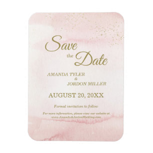 Magnet Flexible Aquarelle rose Or Type Mariage Enregistrer la date