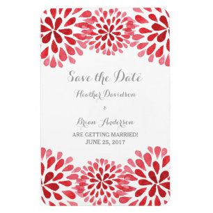 Magnet Flexible Aquarelle rouge Chrysanthemum Enregistrer la date