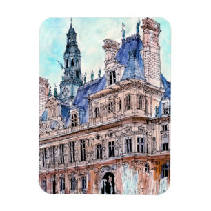 Magnet Flexible Aquarelle Rustic Hotel de Ville des destinations  