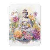 Magnet Flexible Aquarelle Serene Bouddha rose Fleurs Jaunes Art (Vertical)
