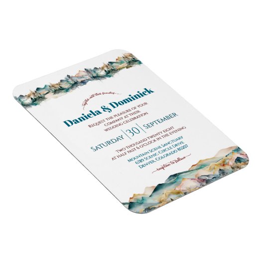 Magnet Flexible Aquarelle Turquoise Orange Mountain Faire-part de (Côté Droit)