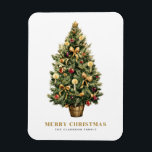 Magnet Flexible Aquarelle Vintage Noël Arbre Joyeux Noël<br><div class="desc">Joyeux Noël | Envoyez vos voeux de Noël à votre famille et à vos amis avec cet aimant de Noël personnalisable. Il dispose d'un arbre de Noël aquarelle avec des ornements festifs en rouge et or. Personnalisez en ajoutant vos propres détails. Cet aimant vintage de Noël est disponible sur d'autres...</div>